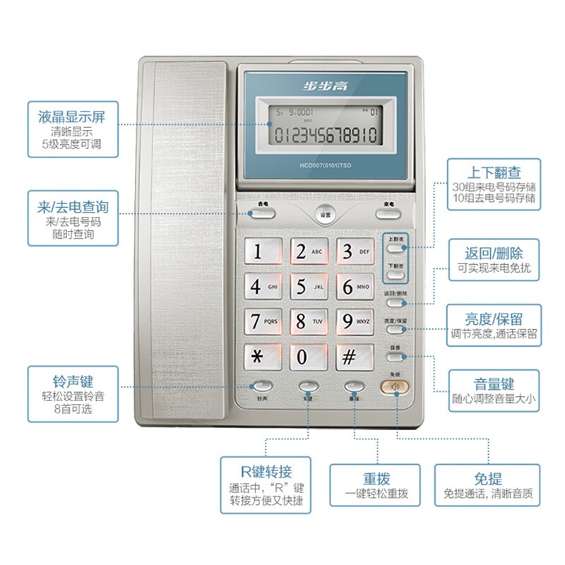 步步高 电话机HCD007(6101)  流光银 双接口免电池