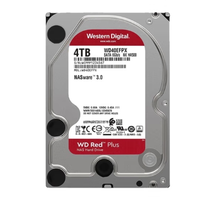 西部数据 NAS硬盘 WD Red Plus(WD40EFPX) 4TB 5400转 256MB SATA CMR